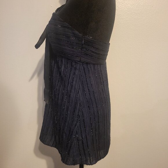 Milly NY Navy sequin embellished Black silk Bow one shoulder Top Viscose size XS - Picture 10 of 10